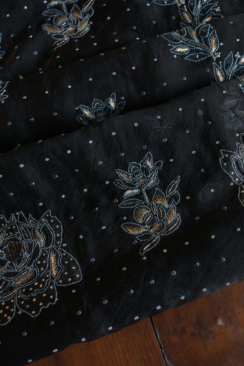 Black Noor Organza Silk Chikankari Unstitched Fabrics