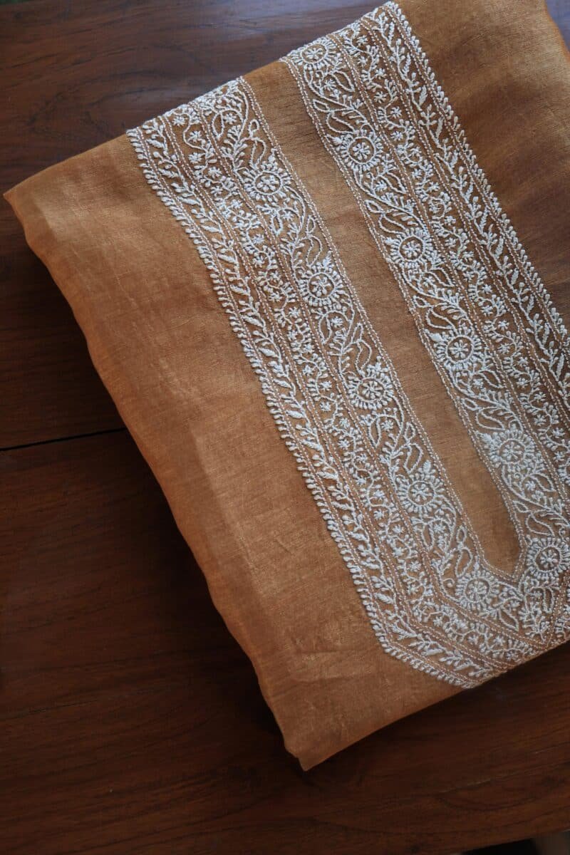 Blue Linen Chikankari Unstitched Men's Kurta Fabric
