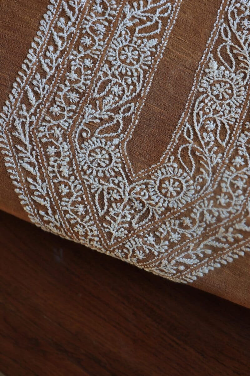 Blue Linen Chikankari Unstitched Men's Kurta Fabric