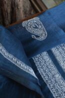 Blue Linen Chikankari Unstitched Men's Kurta Fabric