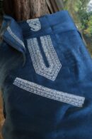 Blue Linen Chikankari Unstitched Men's Kurta Fabric