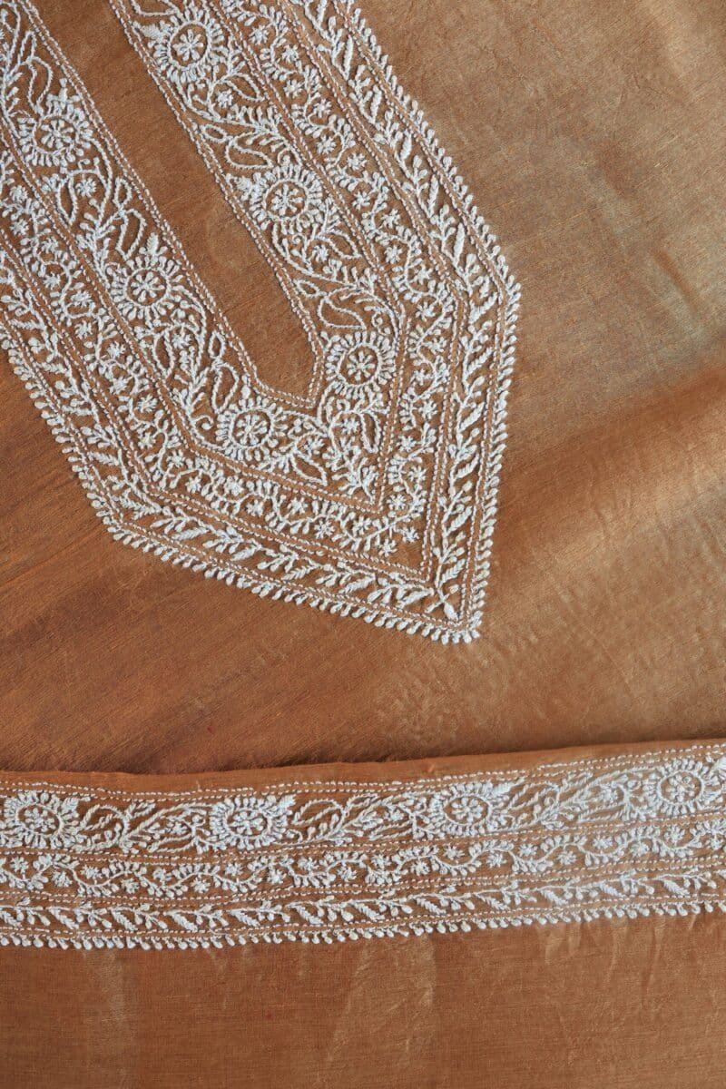 Blue Linen Chikankari Unstitched Men's Kurta Fabric