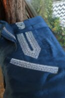 Blue Linen Chikankari Unstitched Men's Kurta Fabric