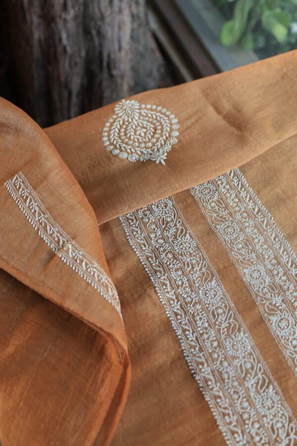 Blue Linen Chikankari Unstitched Men's Kurta Fabric