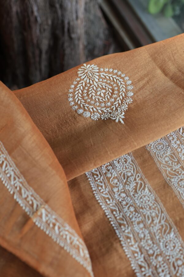 Blue Linen Chikankari Unstitched Men's Kurta Fabric - Image 10