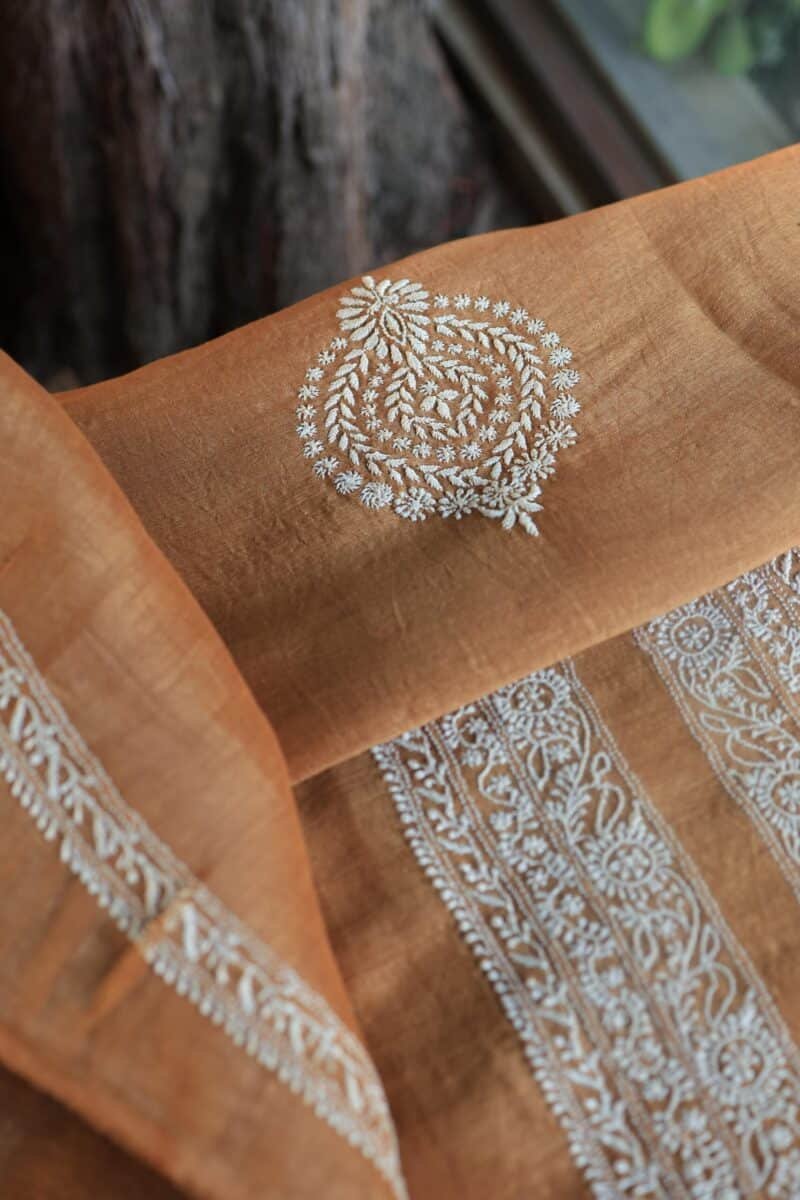 Blue Linen Chikankari Unstitched Men's Kurta Fabric