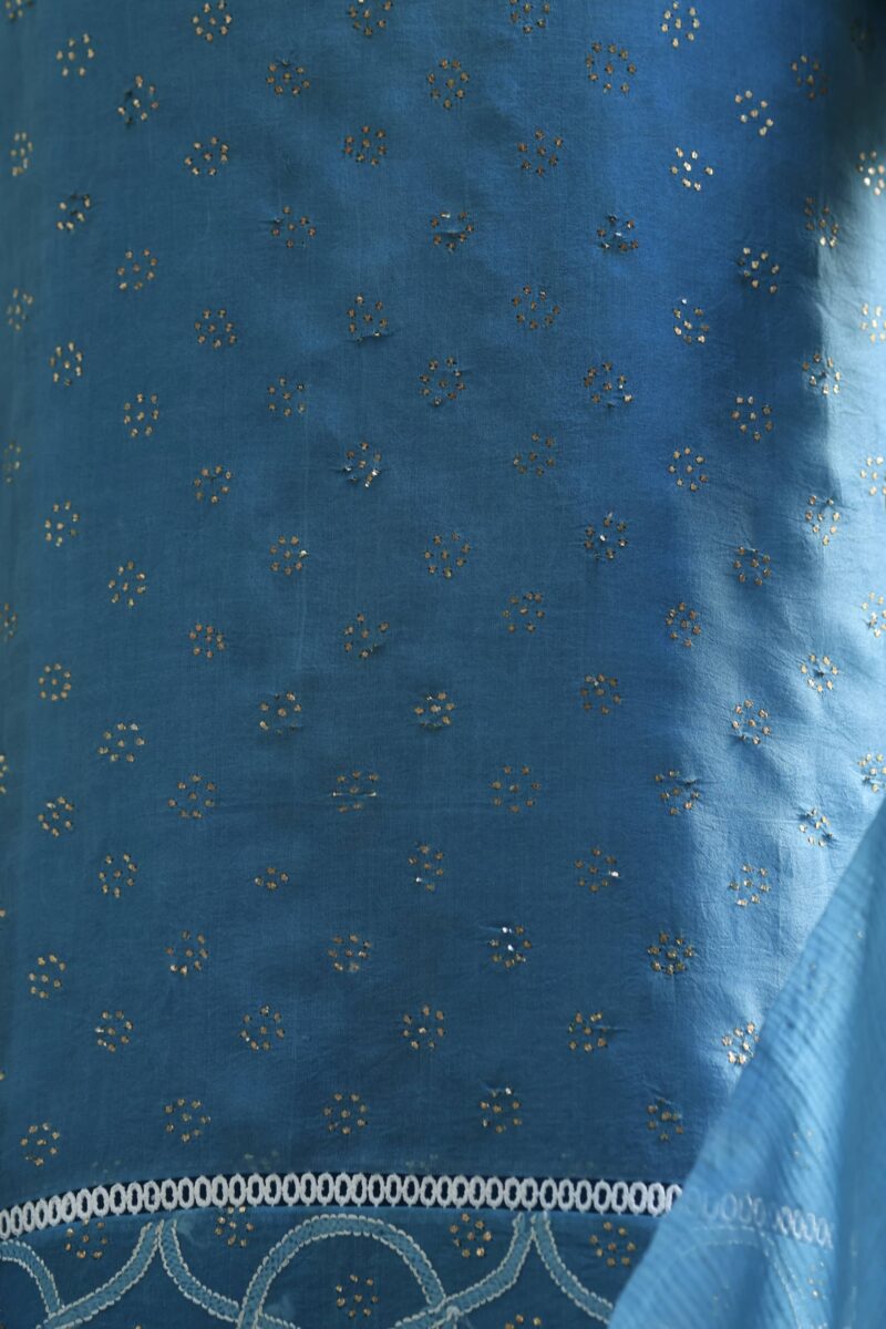 Blue Noor Organza Silk Chikankari With Mukaish Kamdani Ready to Wear Kurta Set