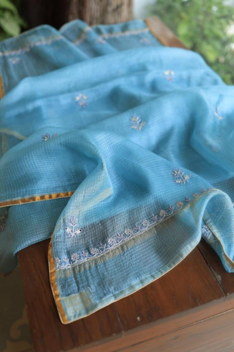 Blue Rasm Kota Tussar Chikankari Unstitched Chikankari Fabrics