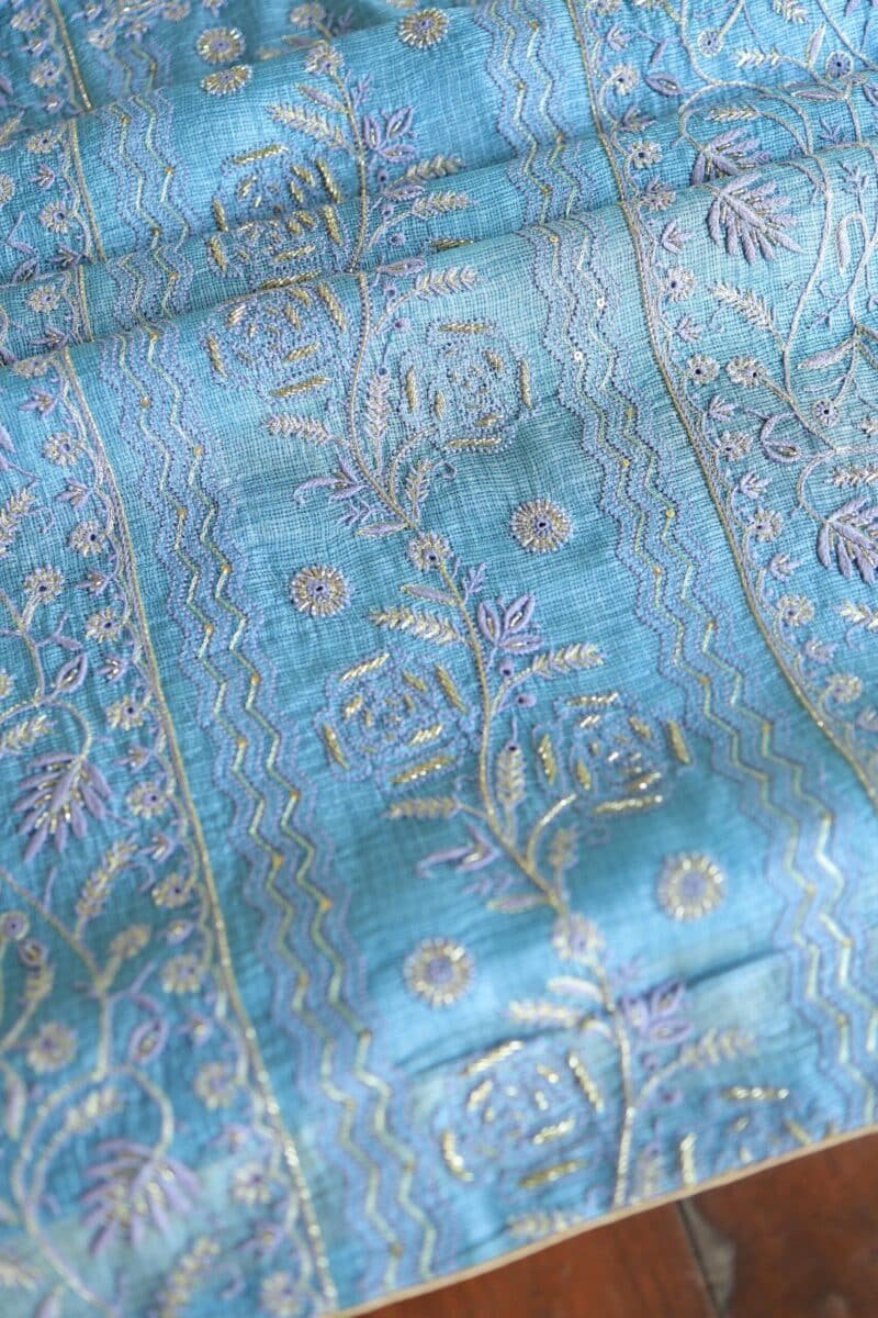 Blue Rasm Kota Tussar Chikankari Unstitched Chikankari Fabrics