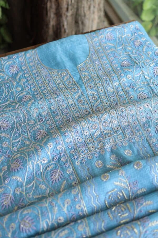 Blue Rasm Kota Tussar Chikankari Unstitched Chikankari Fabrics - Image 5