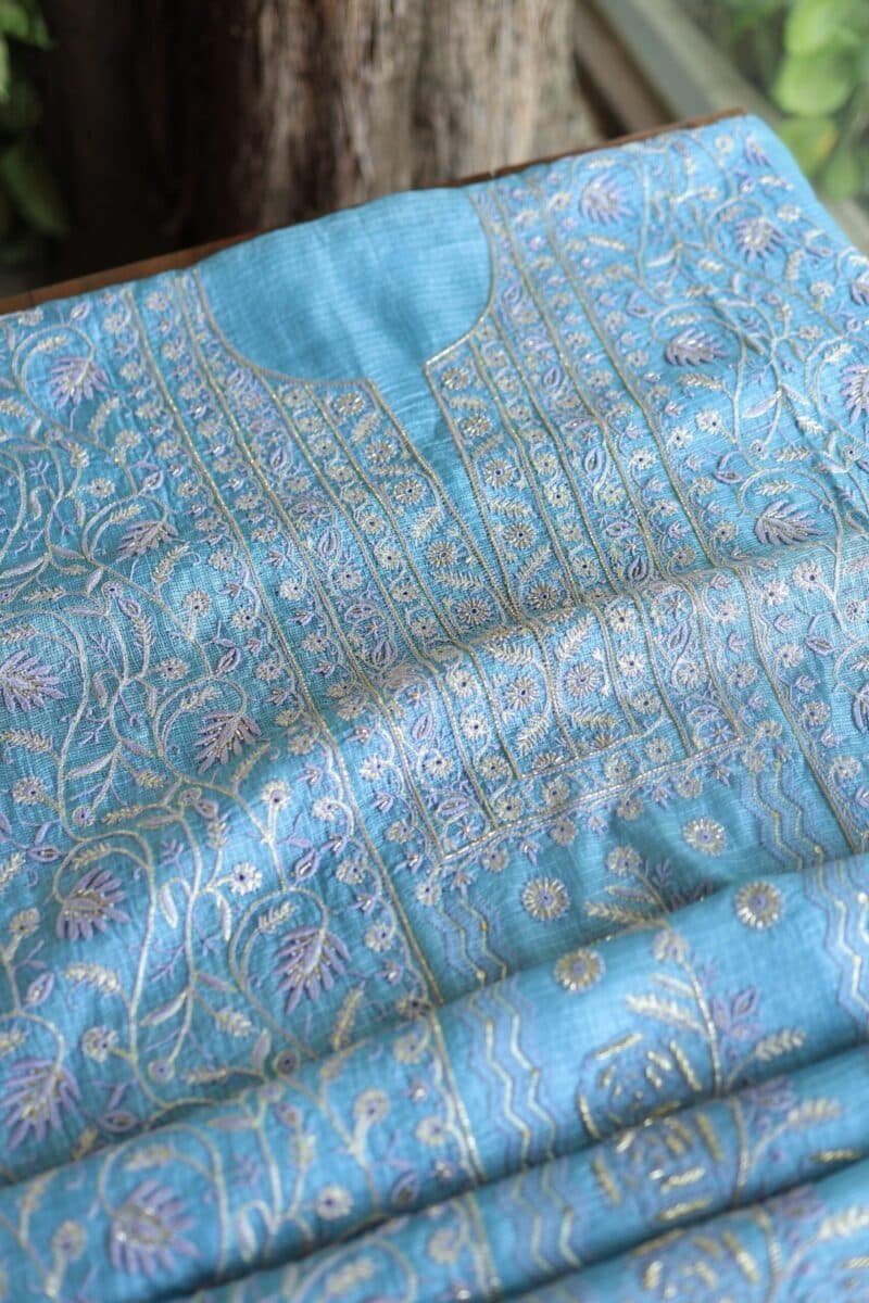 Blue Rasm Kota Tussar Chikankari Unstitched Chikankari Fabrics