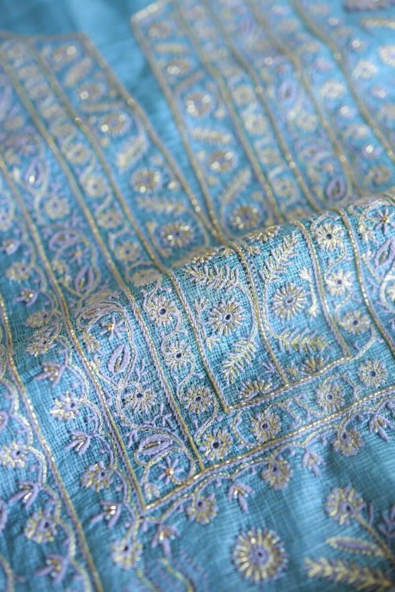 Blue Rasm Kota Tussar Chikankari Unstitched Chikankari Fabrics