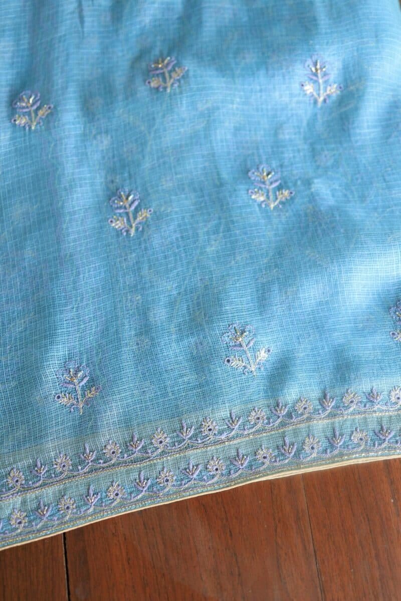 Blue Rasm Kota Tussar Chikankari Unstitched Chikankari Fabrics