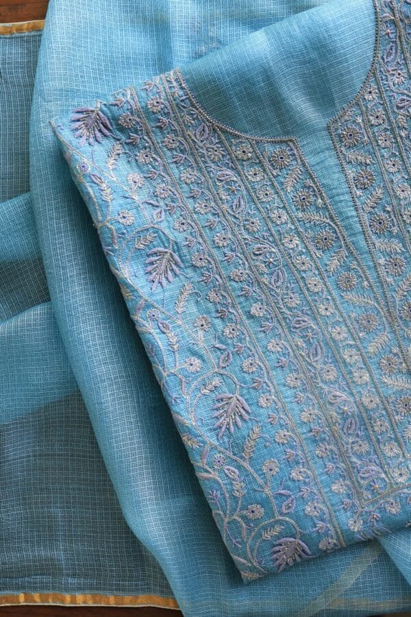 Blue Rasm Kota Tussar Chikankari Unstitched Chikankari Fabrics - Image 9