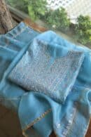 Blue Rasm Kota Tussar Chikankari Unstitched Chikankari Fabrics