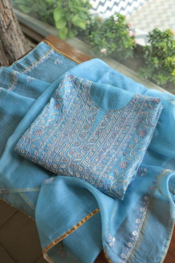 Blue Rasm Kota Tussar Chikankari Unstitched Chikankari Fabrics - Image 10