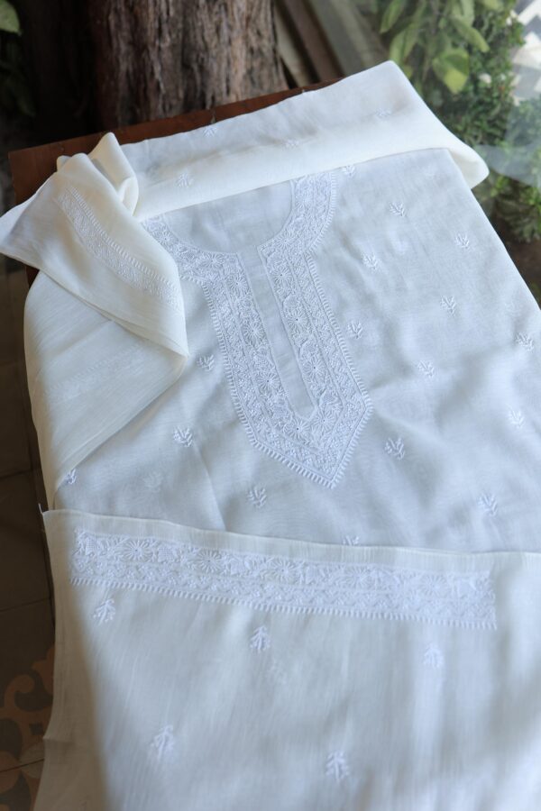 Fine Work Chikankari Chanderi Unstitched Men's Kurtas Fabrics - Image 2
