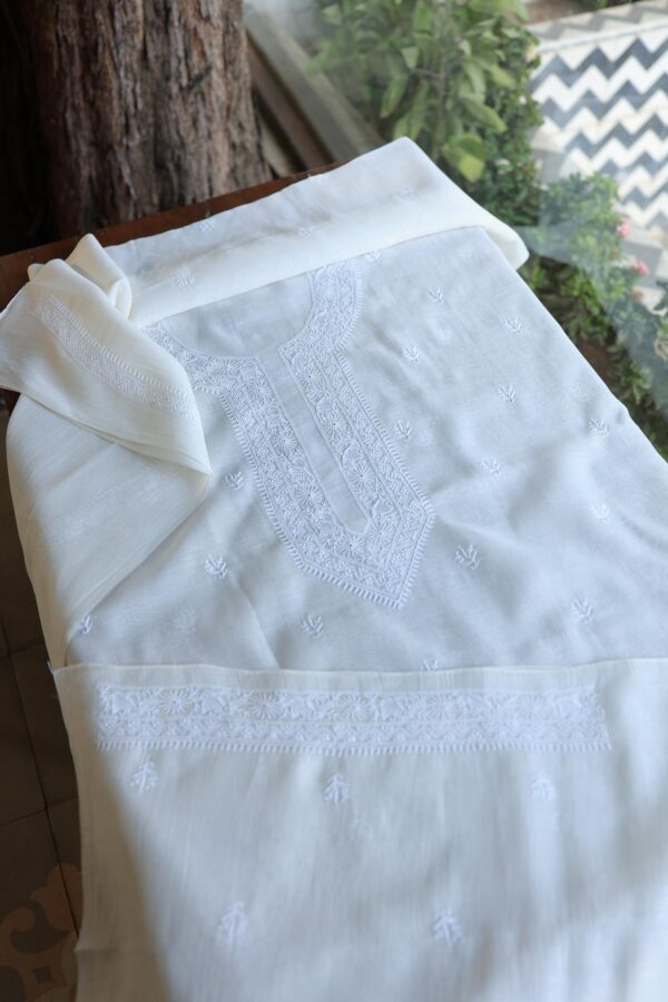 Fine Work Chikankari Chanderi Unstitched Men's Kurtas Fabrics - Image 3