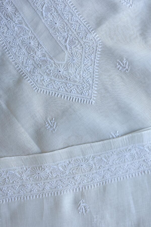 Fine Work Chikankari Chanderi Unstitched Men's Kurtas Fabrics - Image 4