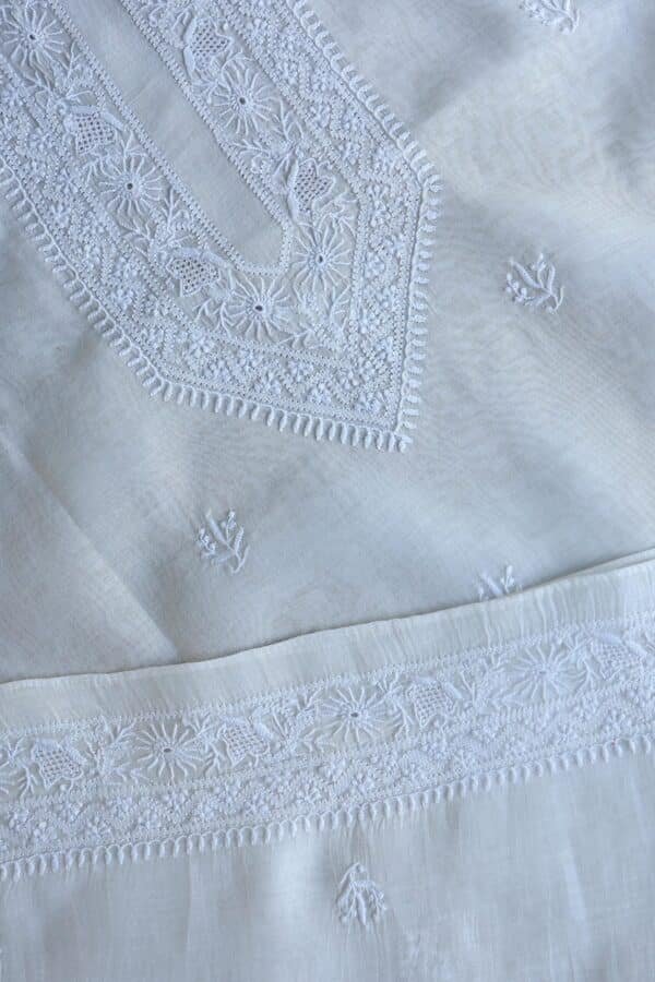 Fine Work Chikankari Chanderi Unstitched Men's Kurtas Fabrics - Image 4