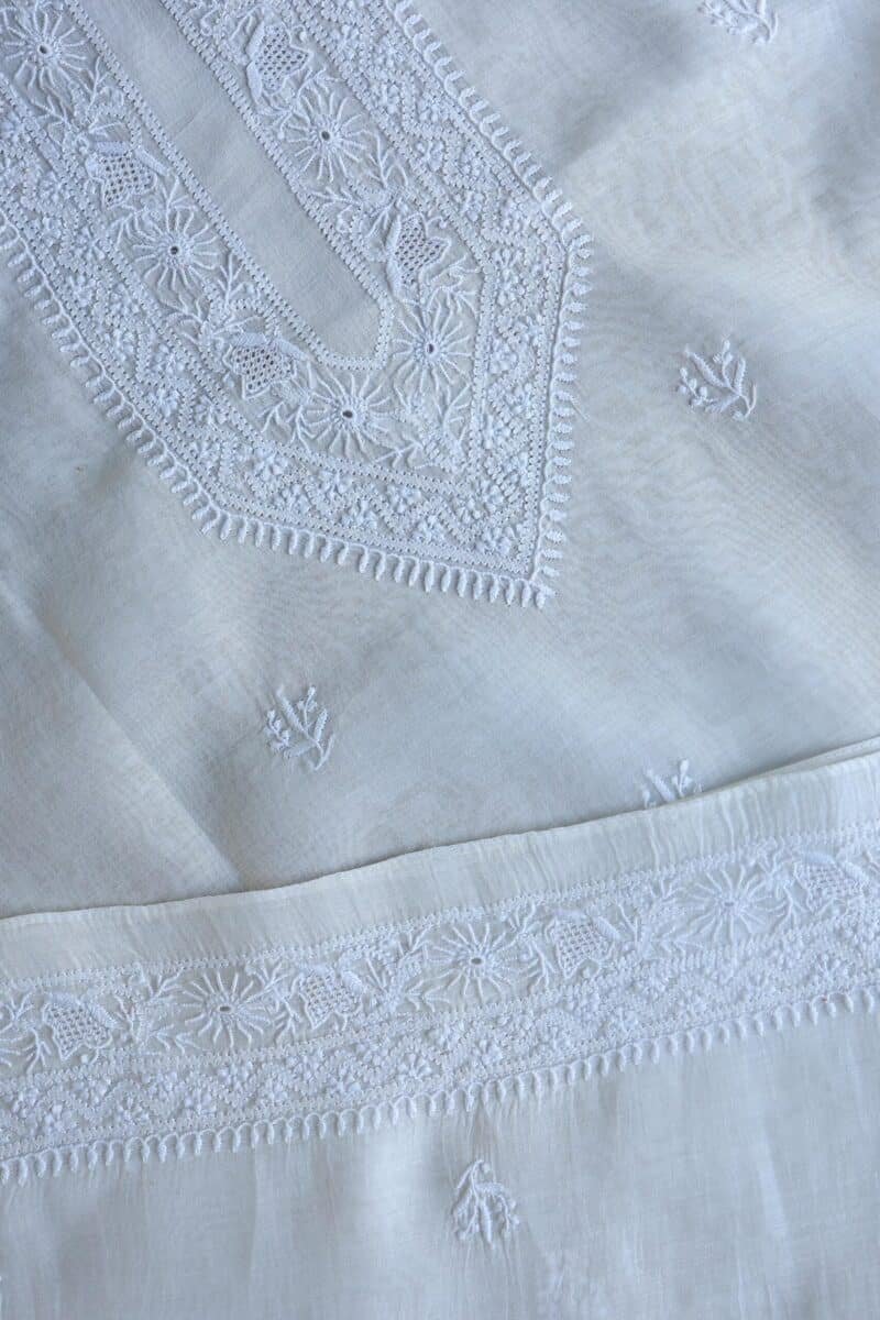 Fine Work Chikankari Chanderi Unstitched Men's Kurtas Fabrics