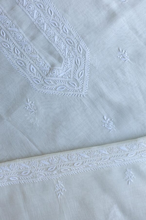 Fine Work Chikankari Chanderi Unstitched Men's Kurtas Fabrics - Image 4