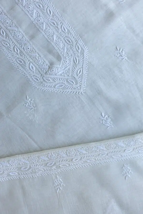 Fine Work Chikankari Chanderi Unstitched Men's Kurtas Fabrics - Image 4