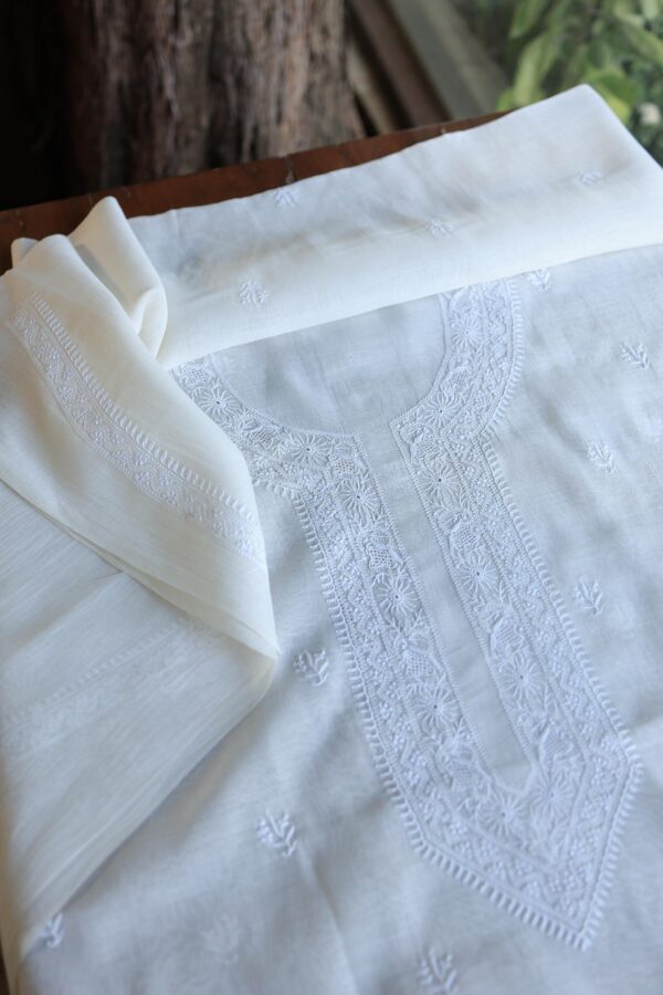 Fine Work Chikankari Chanderi Unstitched Men's Kurtas Fabrics