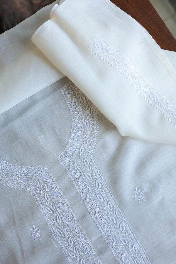 Fine Work Chikankari Chanderi Unstitched Men's Kurtas Fabrics - Image 6