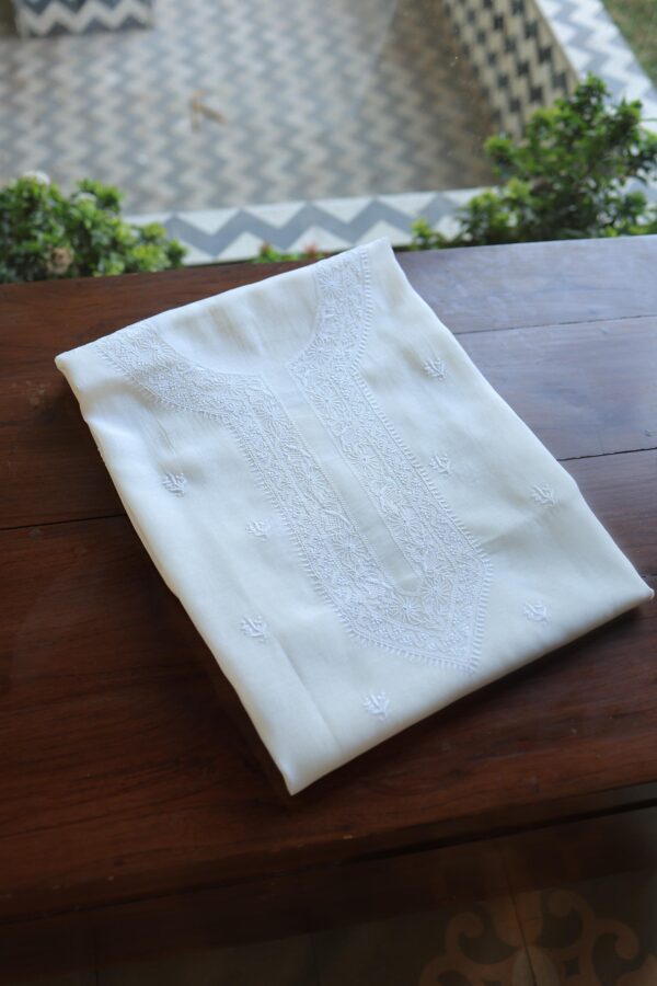 Fine Work Chikankari Chanderi Unstitched Men's Kurtas Fabrics - Image 7
