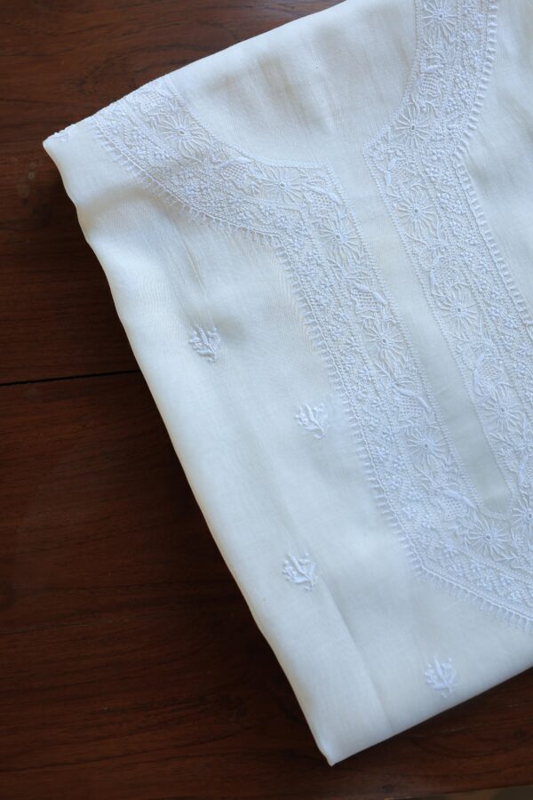 Fine Work Chikankari Chanderi Unstitched Men's Kurtas Fabrics - Image 8