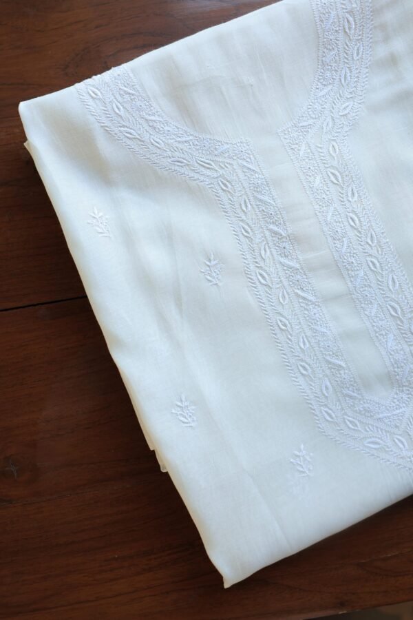 Fine Work Chikankari Chanderi Unstitched Men's Kurtas Fabrics - Image 8