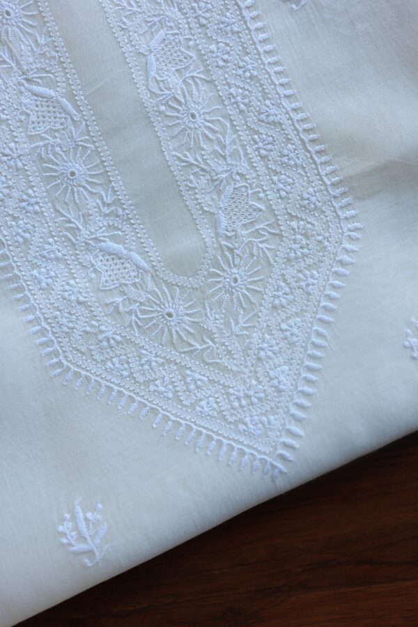 Fine Work Chikankari Chanderi Unstitched Men's Kurtas Fabrics - Image 9