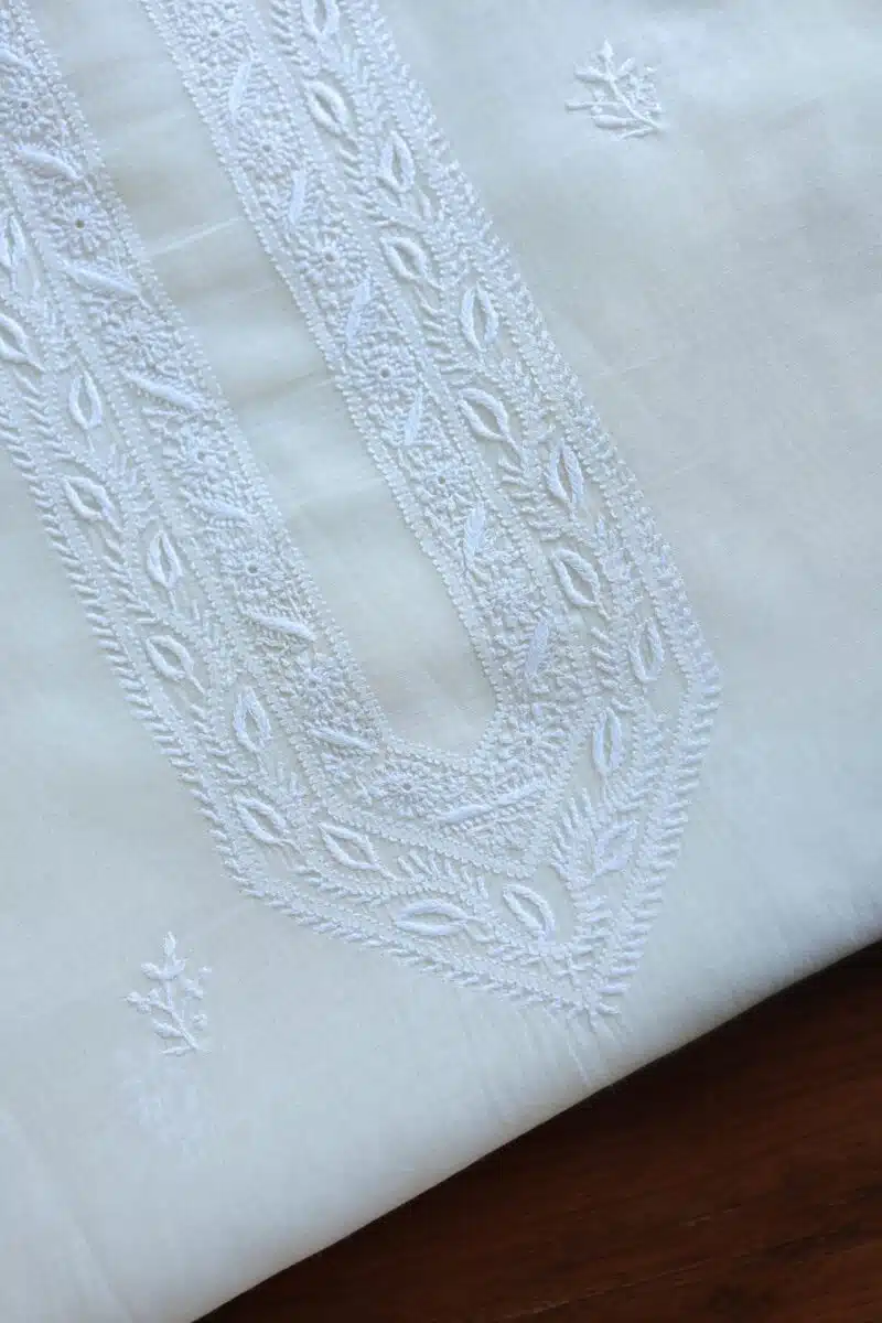 Fine Work Chikankari Chanderi Unstitched Men's Kurtas Fabrics
