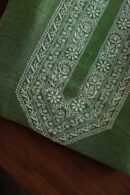 Green Linen Chikankari Unstitched Men's Kurta Fabric