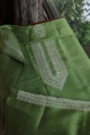 Green Linen Chikankari Unstitched Men's Kurta Fabric