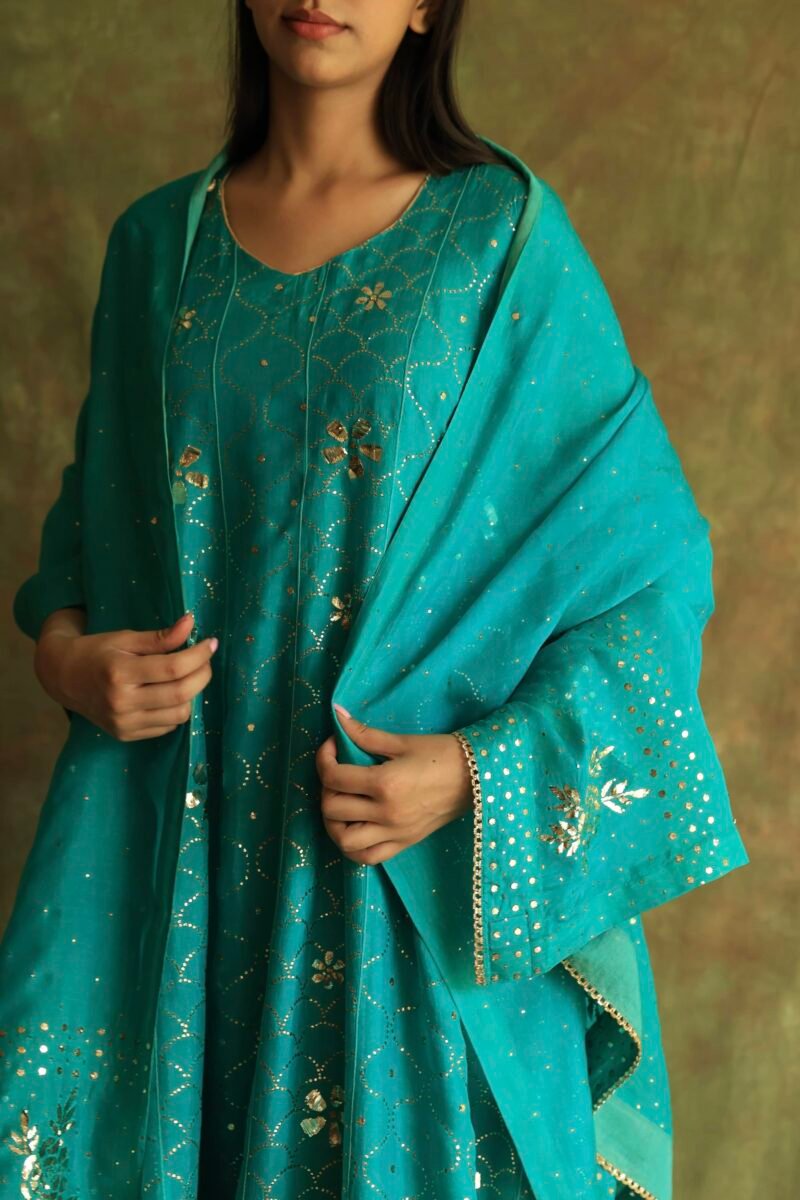 Green Noor Organza Badla Anarkali With Dupatta