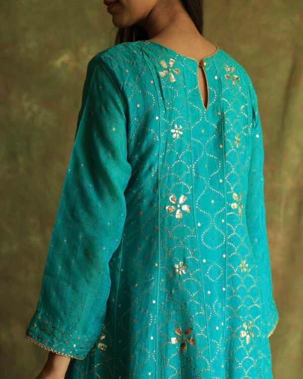 Green Noor Organza Badla Anarkali With Dupatta - Image 11