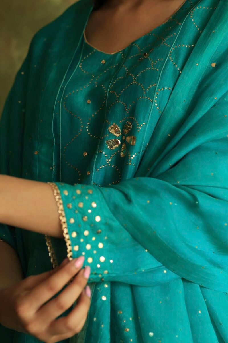 Green Noor Organza Badla Anarkali With Dupatta
