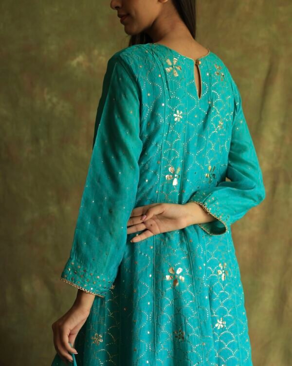 Green Noor Organza Badla Anarkali With Dupatta - Image 8