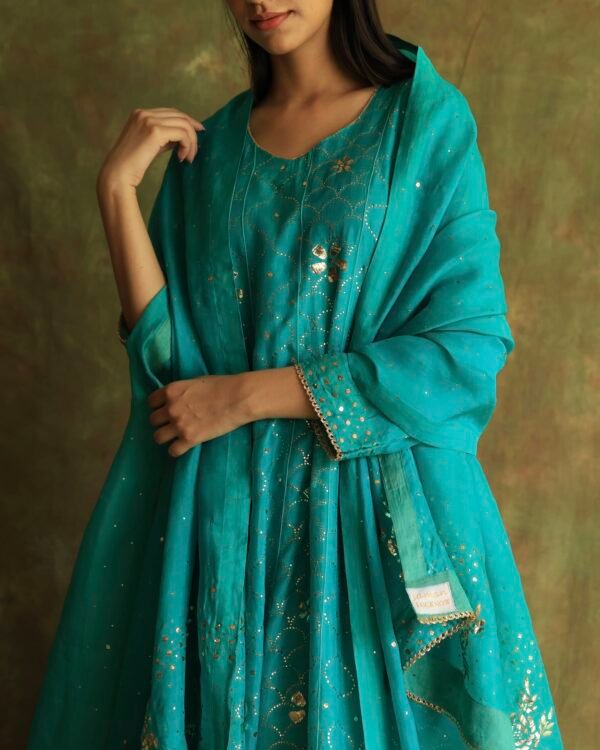 Green Noor Organza Badla Anarkali With Dupatta - Image 11