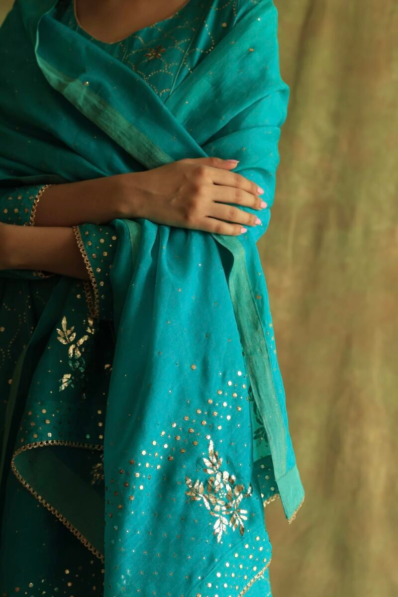 Green Noor Organza Badla Anarkali With Dupatta