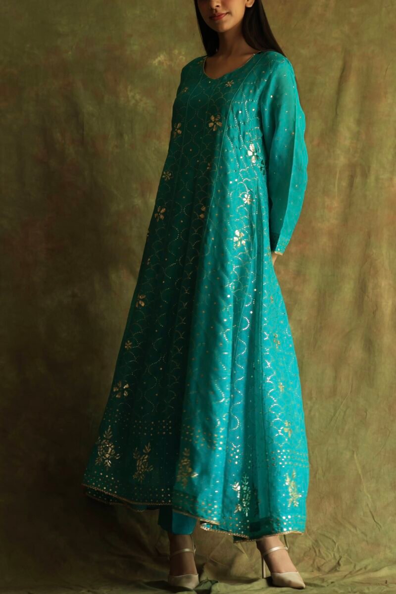 Green Noor Organza Badla Anarkali With Dupatta