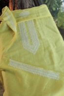 Lime Green Linen Chikankari Unstitched Men's Kurta Fabric