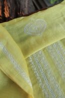 Lime Green Linen Chikankari Unstitched Men's Kurta Fabric