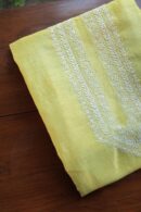 Lime Green Linen Chikankari Unstitched Men's Kurta Fabric