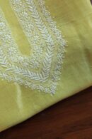 Lime Green Linen Chikankari Unstitched Men's Kurta Fabric