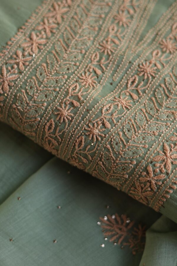 Malmal Cotton Fine Chikankari Kamdani Unstitched Fabrics - Image 2