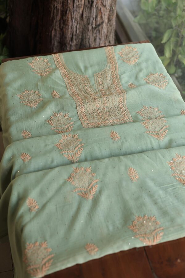 Malmal Cotton Fine Chikankari Kamdani Unstitched Fabrics - Image 6
