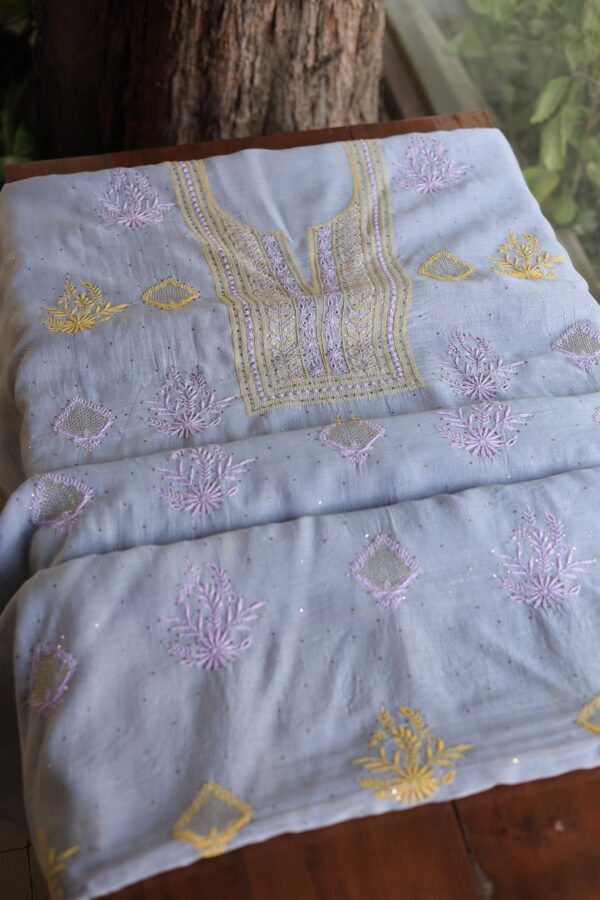 Malmal Cotton Fine Chikankari Kamdani Unstitched Fabrics - Image 7